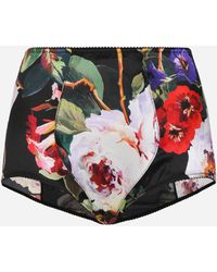 Dolce & Gabbana - Satin High-Waisted Panties With Rose Garden - Lyst