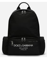 Dolce & Gabbana Rucksack aus Nylon mit gummiertem Logo - Schwarz