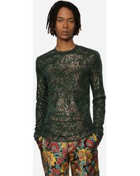 Dolce & Gabbana Long-sleeved T-shirt With Multi-colored Sequins in Green for Men Mens Clothing T-shirts Long-sleeve t-shirts 