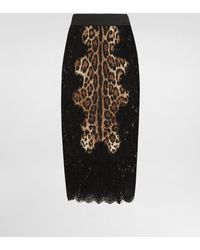 Dolce & Gabbana - Leopard-Print Satin Midi Skirt With Lace Inserts - Lyst