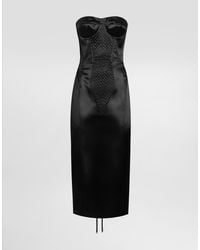 Dolce & Gabbana - Strapless Satin Dress With Corset Details - Lyst