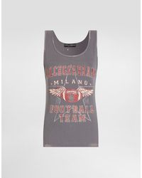 Dolce & Gabbana - Ribbed Tank Top With Distressed Effect And Print - Lyst