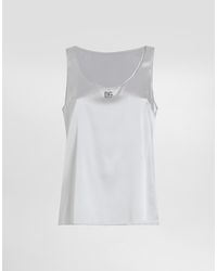 Dolce & Gabbana - Satin Tank Top With Dg Logo Pin - Lyst