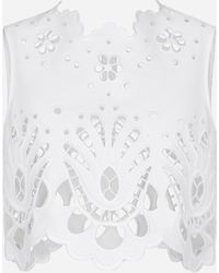 Dolce & Gabbana - Kurzes Top Aus Baumwolle Mit Cut-Out-Stickerei - Lyst