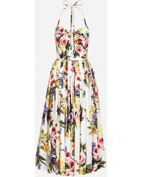 Dolce & Gabbana - Calf-Length Cotton Dress With Garden - Lyst
