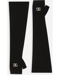 Dolce & Gabbana Knit Gloves With Dg Patch - Black