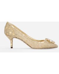 Dolce & Gabbana - Lurex Lace Pumps With Brooch Detailing - Lyst