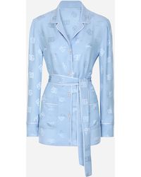 Dolce & Gabbana - Langarm-Pyjamabluse Aus Seidensatin-Jacquard Mit Dg-Logo - Lyst