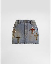 Dolce & Gabbana - Denim Miniskirt With Embroidery - Lyst
