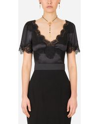 Dolce & Gabbana Satin Top With Lace Details - Schwarz