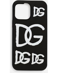 Dolce & Gabbana Funda para iPhone 13 Pro Max de goma con logotipos - Negro