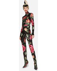 Dolce & Gabbana Power Jersey Jumpsuit With Rose Print - Multicolor