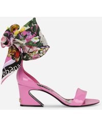 Dolce & Gabbana Patent Leather Sandals With Printed Fabric And Dg Logo - Pink