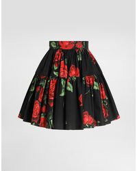 Dolce & Gabbana - Rose-Print Poplin Skirt - Lyst