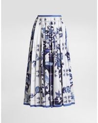 Dolce & Gabbana - Dg Exclusive Majolica- Long Cotton Satin Skirt - Lyst