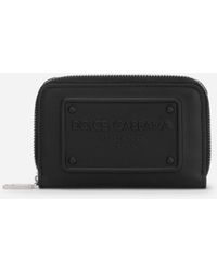 Dolce & Gabbana Kleine Geldbörse mit Rundumreißverschluss aus Kalbsleder mit Relieflogo - Schwarz