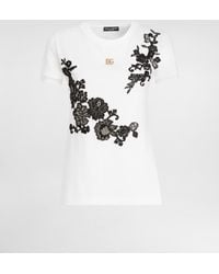 Dolce & Gabbana - Jersey T-Shirt With Dg Logo Pin And Lace Details - Lyst