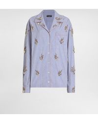Dolce & Gabbana - Cotton Shirt With Crystal Flower Embroidery - Lyst