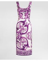 Dolce & Gabbana - Silk Midi Pencil Dress With Maiolica Print - Lyst