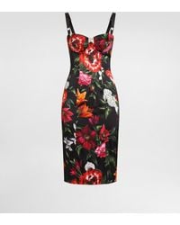 Dolce & Gabbana - Kleid Aus Satin Mit Blumenprint - Lyst