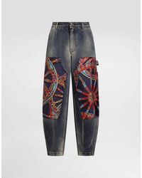 Dolce & Gabbana - Cotton Denim Trousers With Carretto-Print Applications - Lyst