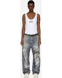 Dolce & Gabbana - Wide-Leg Denim Jeans With Ripped Details And Abrasions - Lyst
