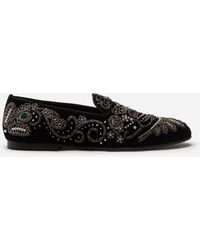 Dolce & Gabbana Pantofola In Velluto Con Ricamo - Nero