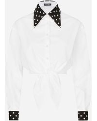 Dolce & Gabbana - Cropped Cotton Poplin Shirt With Knot Detail And Polka-Dot Print - Lyst