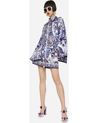 Dolce & Gabbana Shorts aus Popeline Majolika-Print - Blau