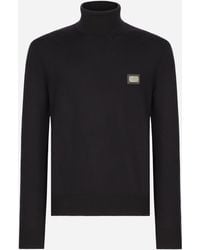 Dolce & Gabbana - Pull En Laine Avec Col Montant Et Plaquette À Logo - Lyst