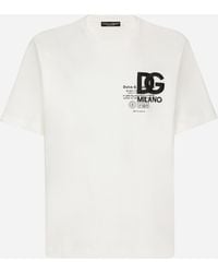 Dolce & Gabbana - Cotton T-shirt With Dg Logo Embroidery And Print - Lyst