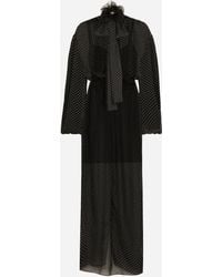 Dolce & Gabbana - ロングドレス シルクシフォン ドットプリント リボン＆フラワーネックデコレーション - Lyst