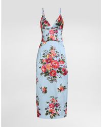 Dolce & Gabbana - Flower Bouquet-Print Satin Dress - Lyst