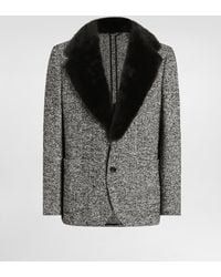Dolce & Gabbana - Single-Breasted Dotted Wool Jacket With Fur Collar - Lyst