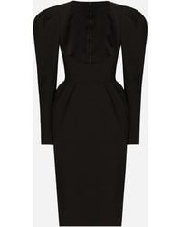 Dolce & Gabbana - Calf-Length Wool Dress With Open Neckline - Lyst