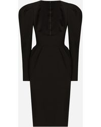 Dolce & Gabbana - Calf-Length Wool Dress With Open Neckline - Lyst