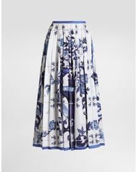 Dolce & Gabbana - Dg Exclusive Langer Rock Aus Baumwollsatin Mit Majolika-Print - Lyst