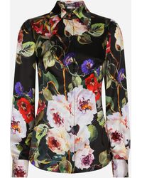 Dolce & Gabbana - Satin Shirt With Rose Garden - Lyst