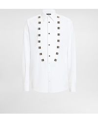Dolce & Gabbana - Cotton Tuxedo Shirt With Bejeweled Appliqués - Lyst