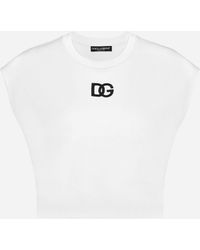 Dolce & Gabbana Cropped jersey T-shirt with DG logo patch - Bianco