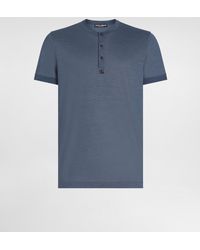 Dolce & Gabbana - Silk Grandad-Neck T-Shirt With Embroidery - Lyst