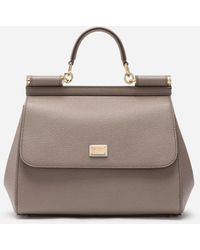 Dolce & Gabbana Medium Sicily Handbag In Dauphine Leather - Gray