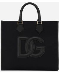 Dolce & Gabbana Shopper aus Canvas mit Details aus Kalbsnappaleder - Schwarz
