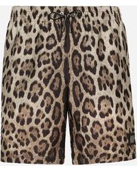 Dolce & Gabbana - Mid-Length Swim Trunks With Leopard Print - Lyst