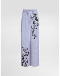 Dolce & Gabbana - Striped Poplin Trousers With Flowers Embroidery - Lyst