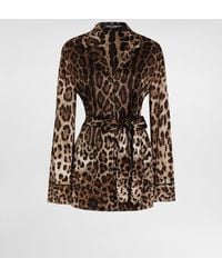 Dolce & Gabbana - Leopard-print Satin Pajama Shirt With Belt - Lyst