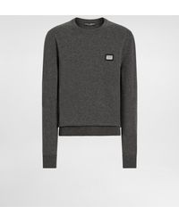 Dolce & Gabbana - Wool Round-Neck Sweater With Branded Tag - Lyst
