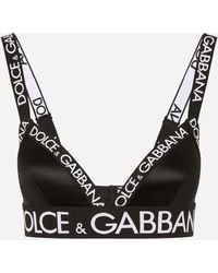 Dolce & Gabbana Triangel-BH aus Satin mit Logo-Gummiband - Schwarz