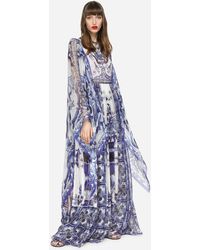 Dolce & Gabbana Vestido largo de chifón con estampado de mayólica - Multicolor
