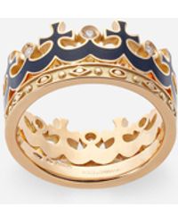 Dolce & Gabbana Crown Yellow Gold Ring With Blue Enamel Crown And Diamonds - Metallic